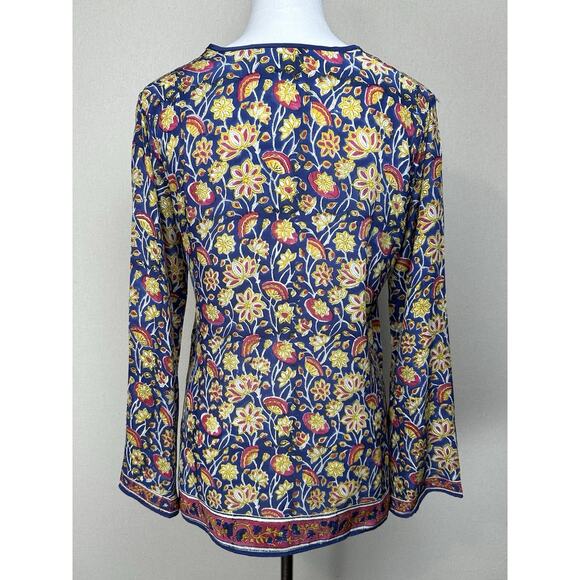 Tolani Size M 100% Silk Multi Color V Neck Long Sleeve Tunic Top Boho - Picture 7 of 14